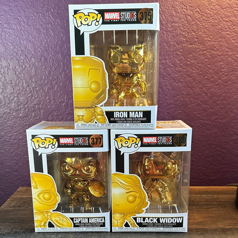 Lot of 3 Funko POP! Marvel figures. Iron Man, Captain America and Black Widow